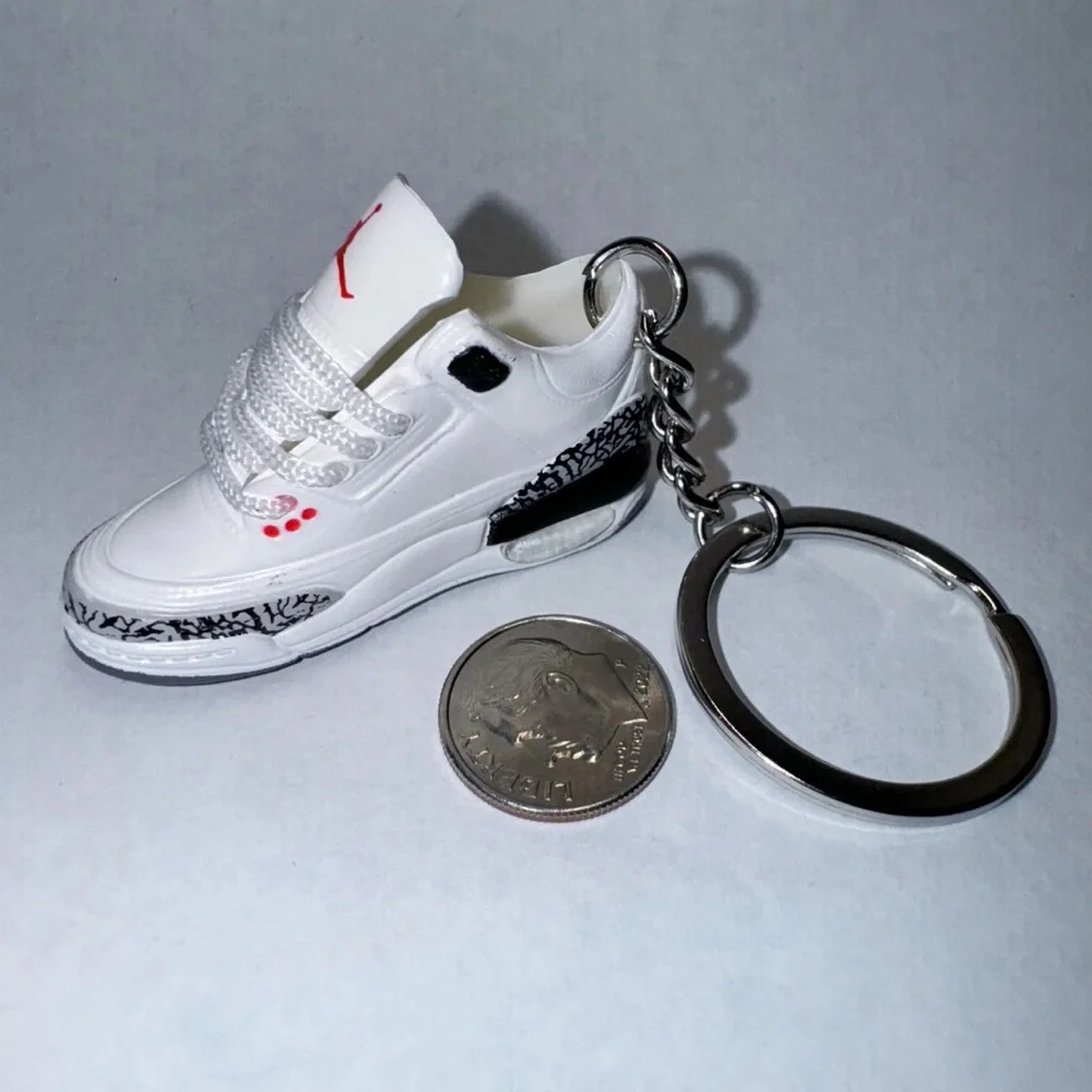 Air Jordan 3 Retro White Cement Reimagined Red Sneaker Keychain Pair Shoe Box 3D
